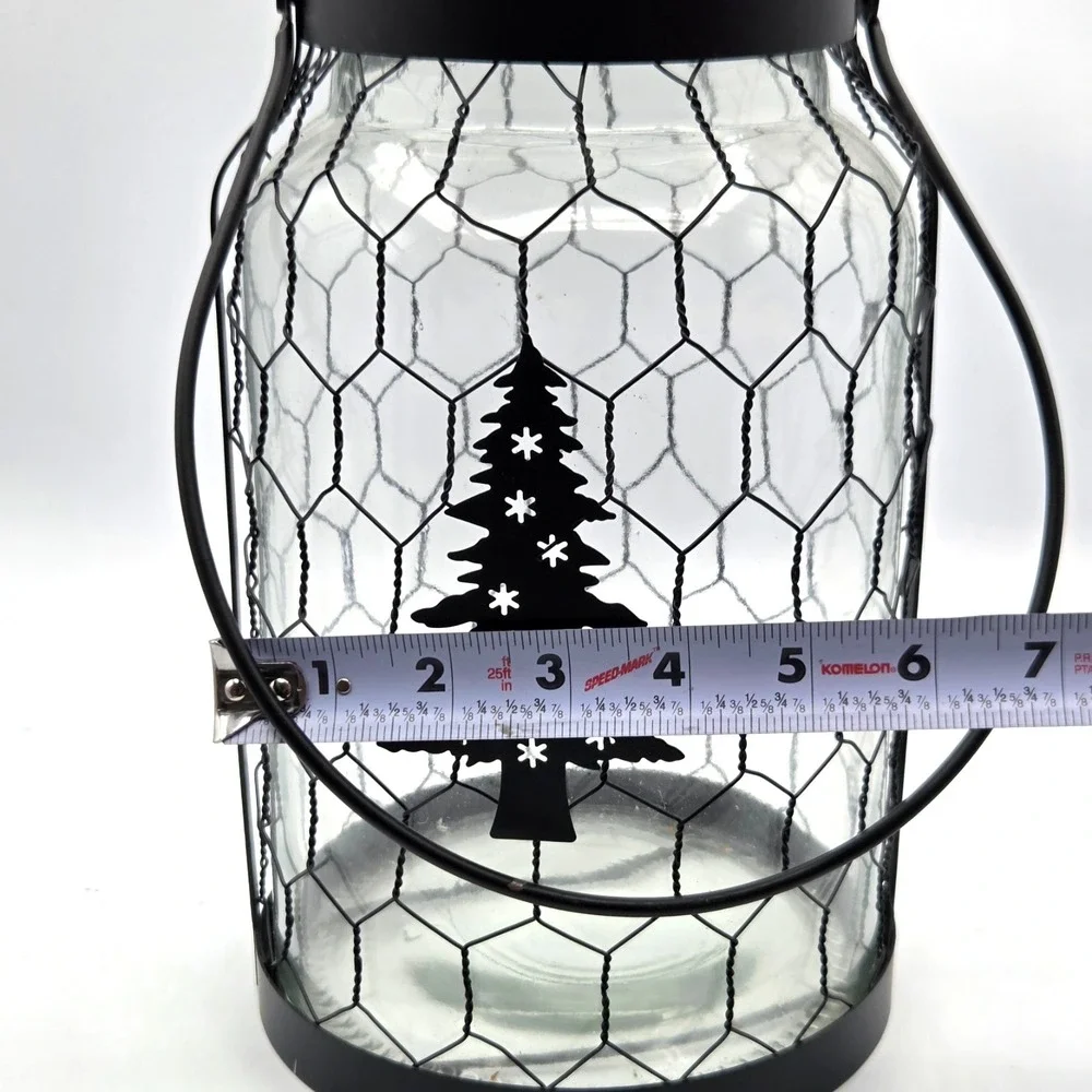 Large Lantern Jar Chicken Wire and Handle with Christmas Tree Country Farmhouse